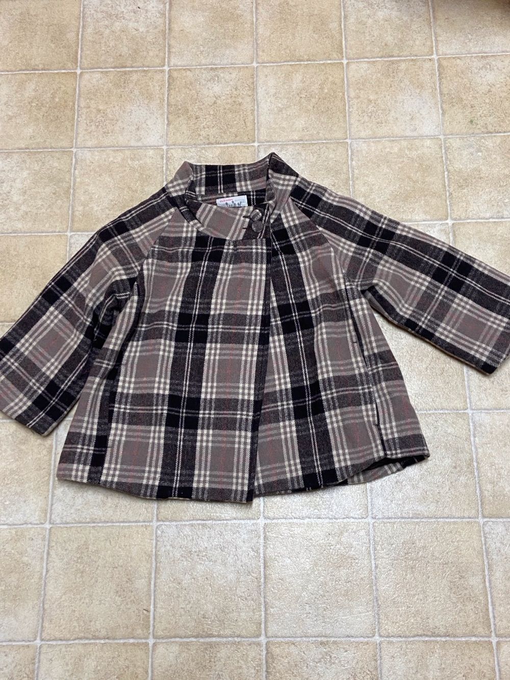 Old Navy Girls Plaid Pea Coat in Brown and Black Size L Shell Wool Viscose